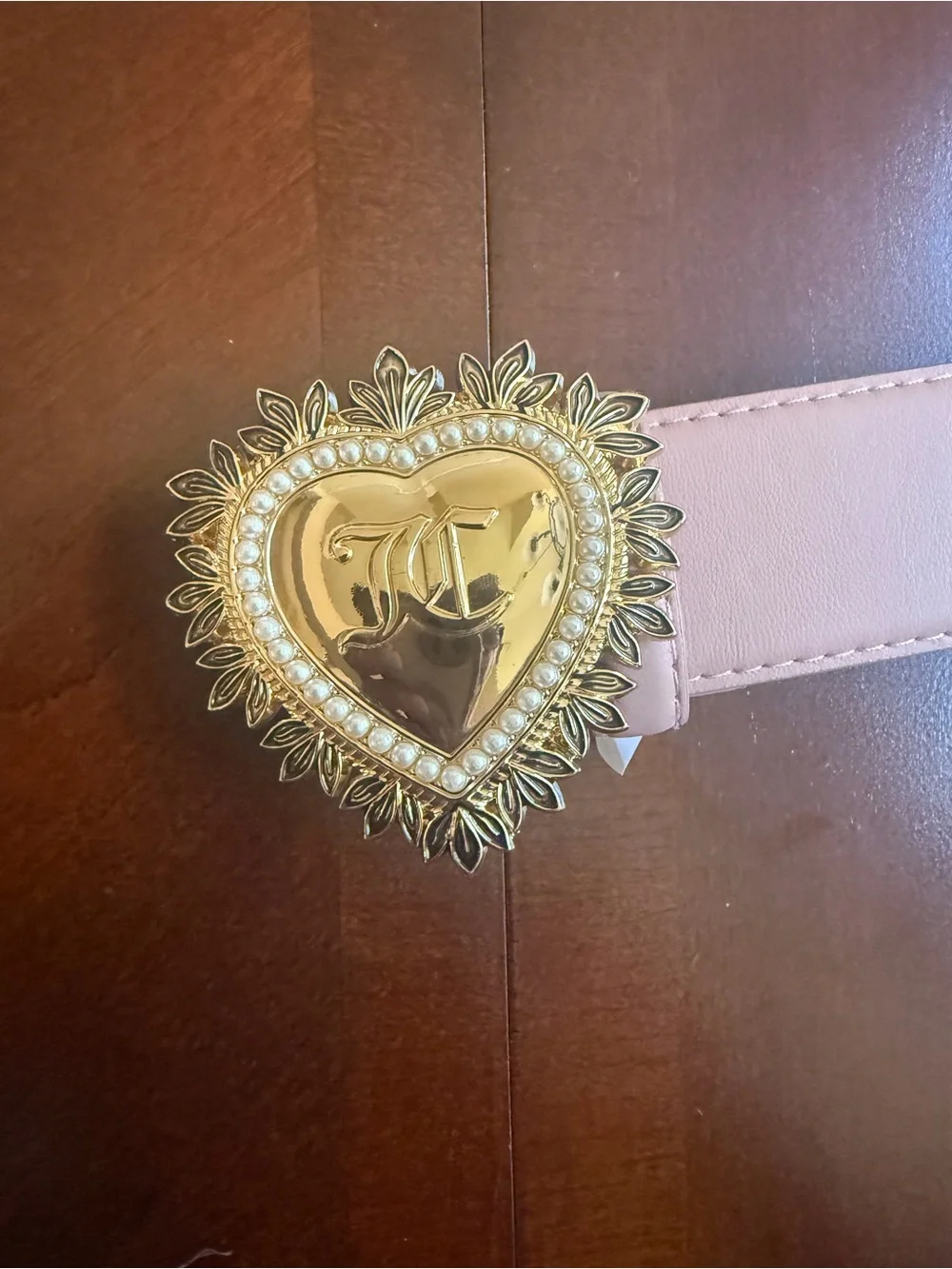 Juicy Couture Pink Leather Belt with Gold Logo Buckle